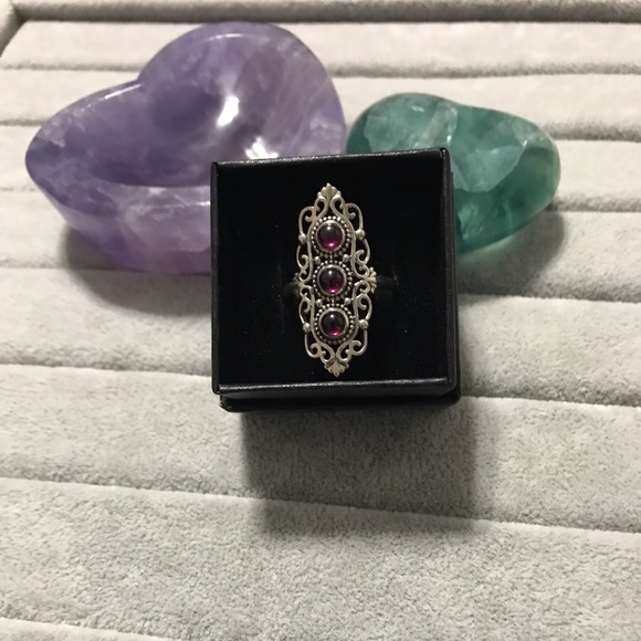 New Sterling Silver Pink Ruby Trio Triple Ring Size 8-8.25 w/Filigree Setting - Picture 15 of 16